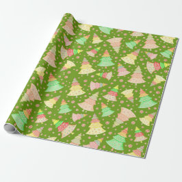 PASTEL GREEN PINK YELLOW HOLIDAY CHRISTMAS BÄUME GESCHENKPAPIER