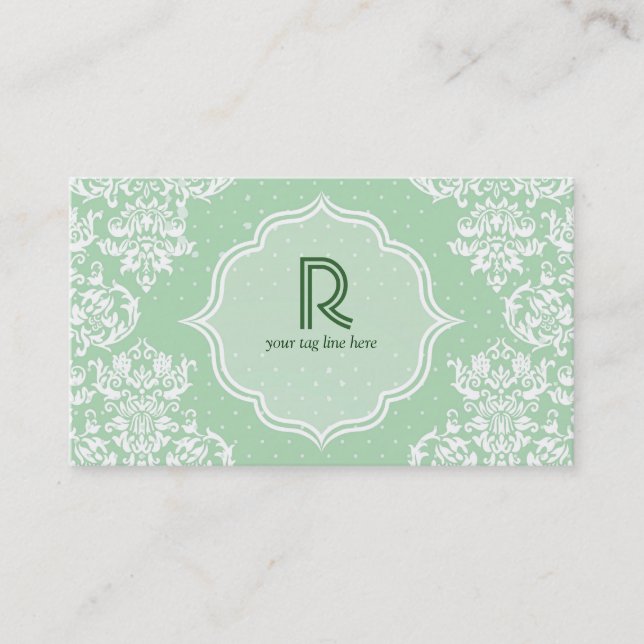Pastel Green Polka Dot & floral-elegante Vorlage Visitenkarte (Vorderseite)