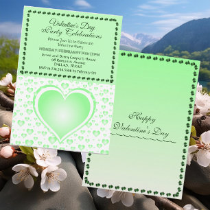 Pastel Green Raining Hearts Valentine's Day Party Einladung