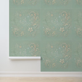 Pastel Green Shade Floral Motif Tapete