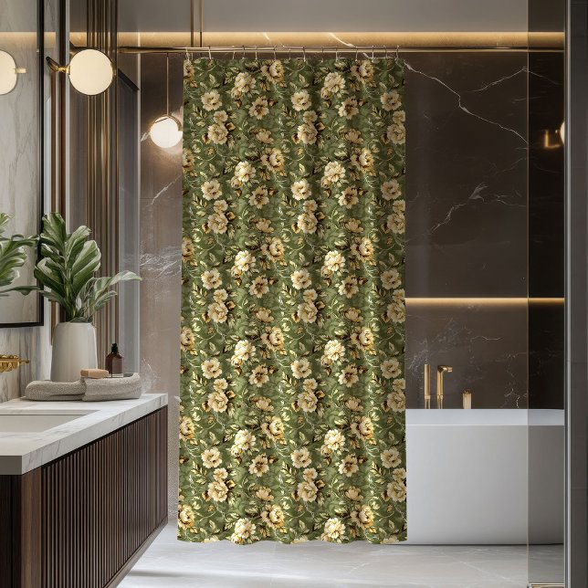 Pastel Green Shower Curtain Elegant Gold Blooms Duschvorhang (Pastel Green Shower Curtain Elegant Gold Blooms)
