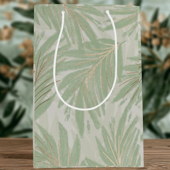 Pastel Green Tropical Palm Tree Holiday Mittlere Geschenktüte (Green Pastel Palm Tree Gift Bag)