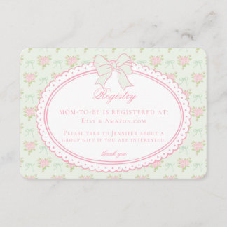 Pastel Green Vintage Fancy Floral Baby Registry Begleitkarte
