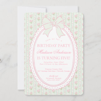 Pastel Green Vintage Fancy Floral Birthday Party Einladung