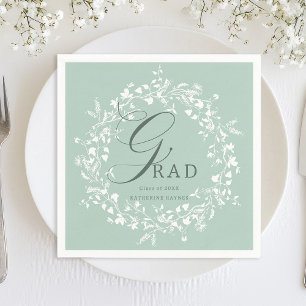 Pastel Green White Wildblume Wreath Abschluss Serviette