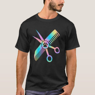 Pastel-Groomer Regenbogen-Pfotenabdruck Süßes Fell T-Shirt
