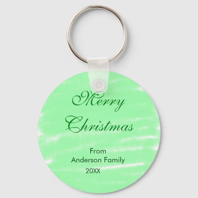 Pastel grüne Wasserfarbe fröhliche Weihnachten mod Schlüsselanhänger (Vorderseite)