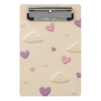 Pastel-Häkelherzen und flauschige Wolken Muster Mini Klemmbrett