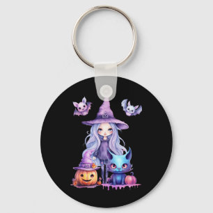 Pastel Halloween Hexenkatze Kürbiskerns Schlüsselanhänger