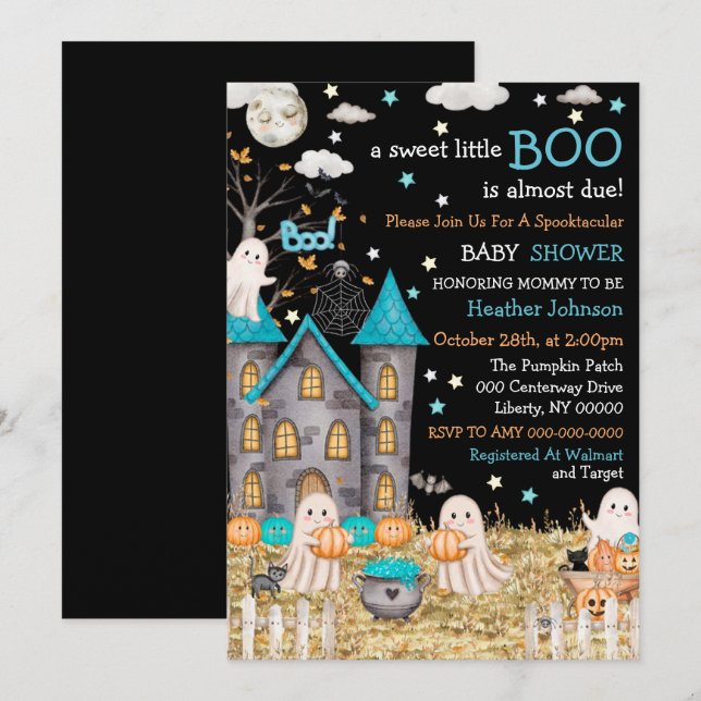 Pastel Halloween Little Boo Boy Baby Dusche Einladung (Vorne/Hinten)