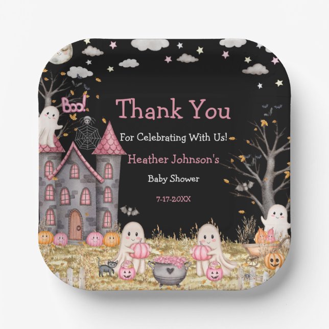 Pastel Halloween Little Boo Girl Babydusche Pappteller (Vorderseite)