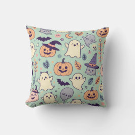 Pastel Halloween Pattern Ghost Pumpkin Bats Hexe Kissen