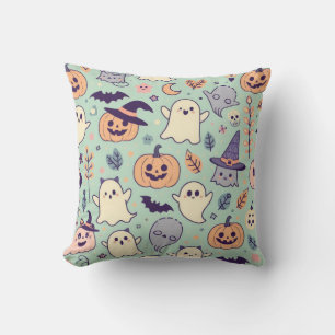 Pastel Halloween Pattern Ghost Pumpkin Bats Hexe Kissen
