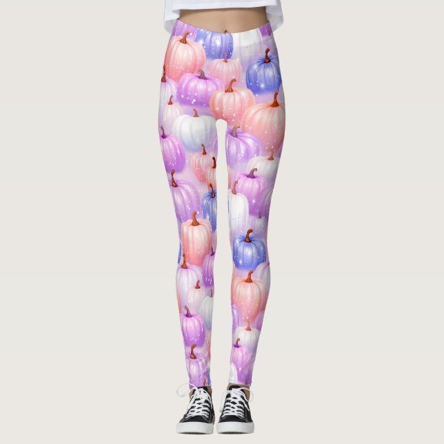 Pastel Halloween Pumpkin Sparkle Leggings (Vorderseite)
