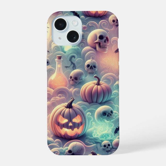 Pastel Halloween Pumpkins, Tränke und Skulls in iPhone 15 Hülle (Rückseite)