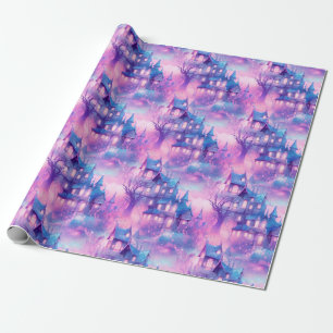 Pastel Halloween Purples and Pinks Spooky House Geschenkpapier