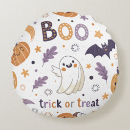 Pastel Halloween Round Pillow – Boo & Ghosts Rundes Kissen