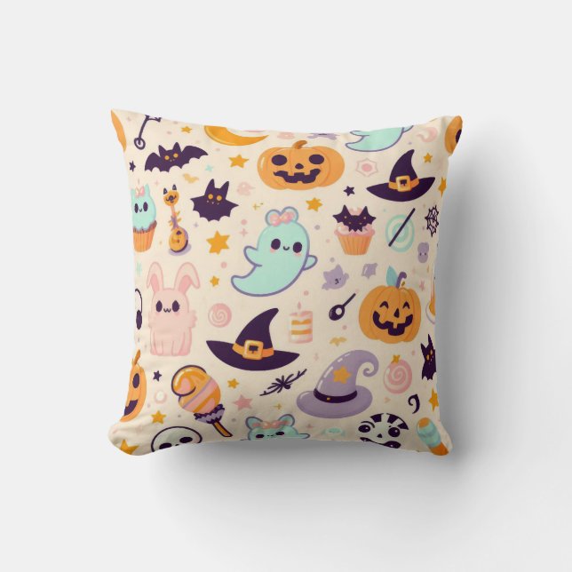 Pastel Halloween Spooky Pattern Kissen (Vorderseite)