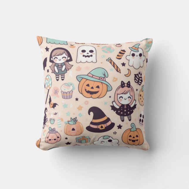 Pastel Halloween Spooky Pattern Kissen (Vorderseite)