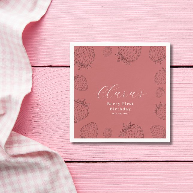 Pastel Handraw Strawberry Birthday Serviette (Von Creator hochgeladen)