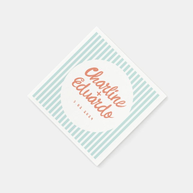 Pastel Handwriting Blue Stripe Retro Wedding Serviette (Ecke)