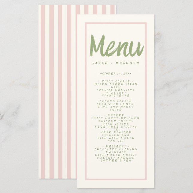 Pastel Handwriting Typografie Retro Wedding Menu Menükarte (Vorne/Hinten)