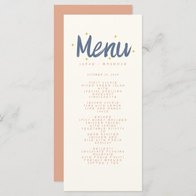 Pastel Handwriting Typografie Retro Wedding Menu Menükarte (Vorne/Hinten)