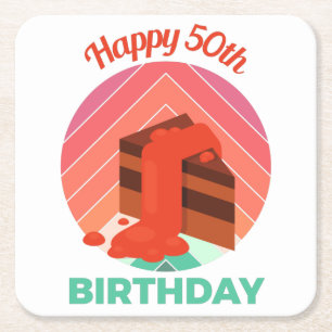 Pastel Happy 50. Geburtstagsfeier-Tortenstück Rechteckiger Pappuntersetzer