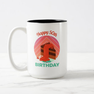 Pastel Happy 50. Geburtstagsfeier-Tortenstück Zweifarbige Tasse