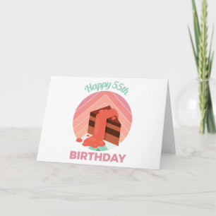 Pastel Happy 55th Birthday Party Cake Piece Karte