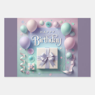 Pastel Happy Birthday Wrapping Paper Geschenkpapier Set