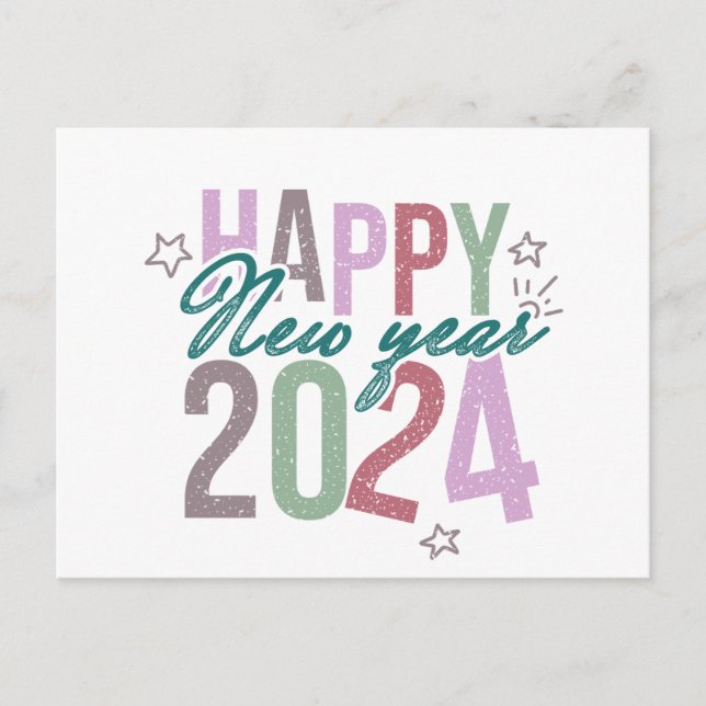 Pastel Happy New Year 2024 Feiertagspostkarte (Vorderseite)