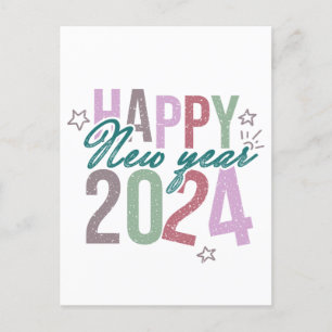 Pastel Happy New Year 2024 Postkarte