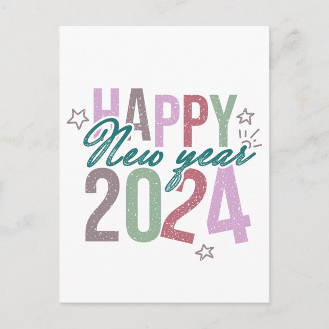 Pastel Happy New Year 2024 Postkarte (Vorderseite)