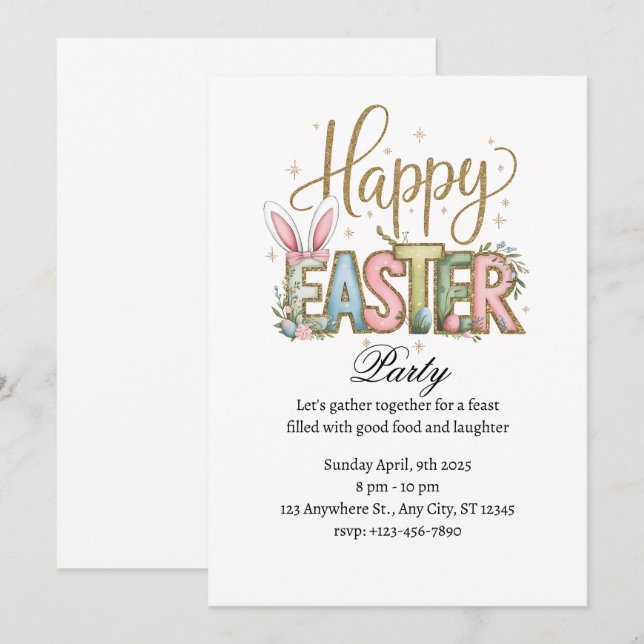 Pastel Happy Oaster Party Einladung (Vorne/Hinten)