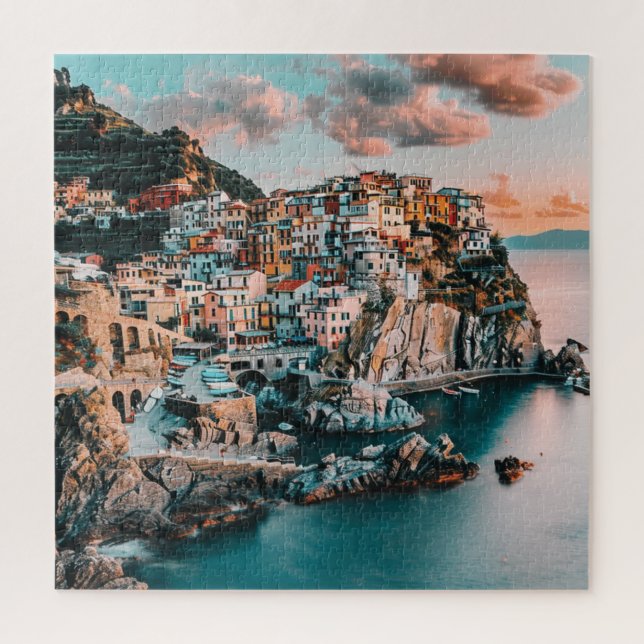 Pastel Harbour View Italy at Sunset Puzzle (Vertikal)