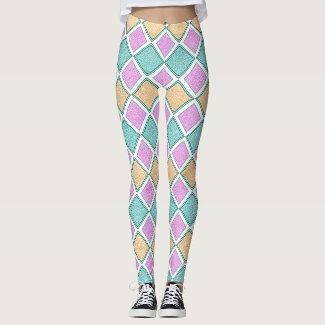  Pastel Harlequin Prism Diamond Pattern Leggings (Vorderseite)
