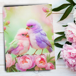 Pastel Harmony: Fluffy Songbirds Postkarte