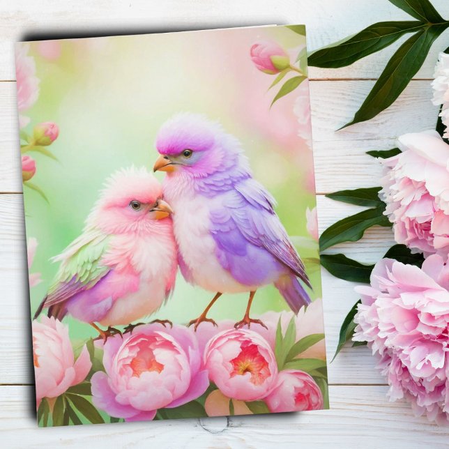 Pastel Harmony: Fluffy Songbirds Postkarte (Whimsical Nature: Pastel Songbirds Postcard, Perfect for Art and Nature Lovers!)