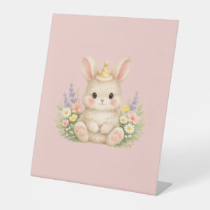 Pastel-Hasen-Wildblumen-Illustration für eine Magi Sockelschild