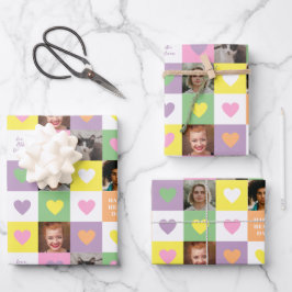 Pastel Heart Checkerboard with Photos Valentine Geschenkpapier Set