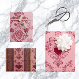 Pastel Heart Motif Delicate Floral Pattern Elegant Geschenkpapier Set