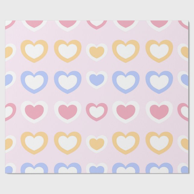 Pastel Heart Pattern Wrapping Paper Geschenkpapier (Flach)