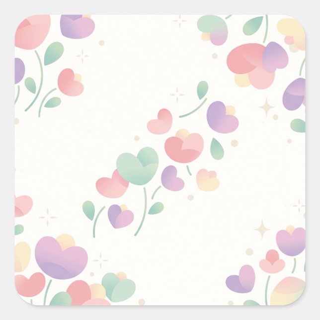 Pastel Heart Shaped Flowers Minimalist Pattern Quadratischer Aufkleber (Vorderseite)