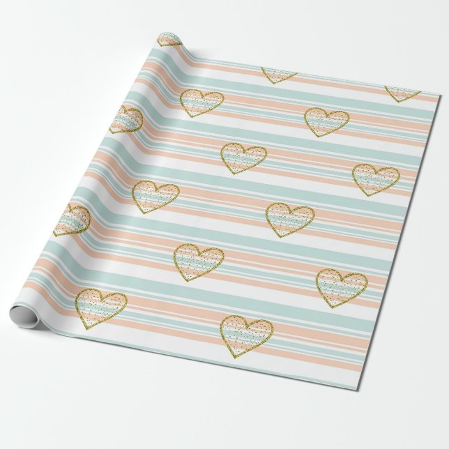 Pastel Heart Stripes Glitter Style Pattern (16) Geschenkpapier (Ungerollt)