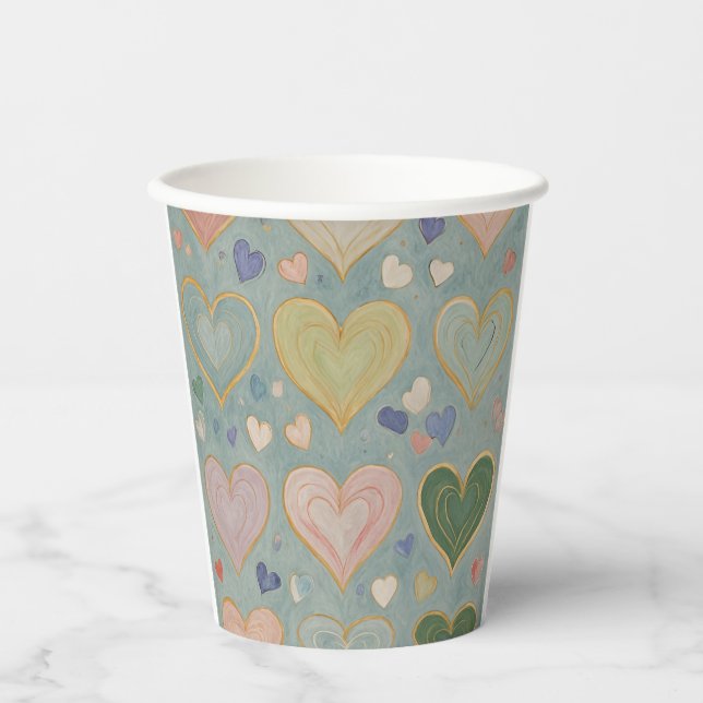 Pastel Heart Tapestry Pappbecher (Vorderseite)