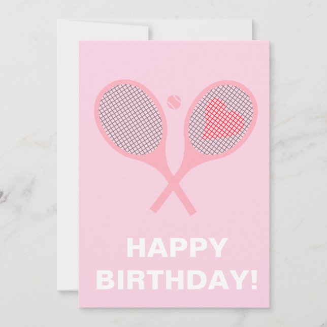 Pastel Heart Tennis Player Racquets Ball Birthday Einladung (Vorderseite)