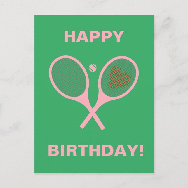 Pastel Heart Tennis Player Racquets Ball Birthday Postkarte (Vorderseite)
