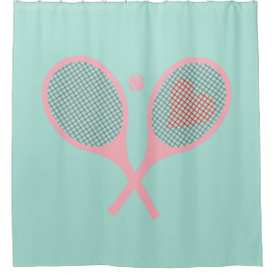 Pastel Heart Tennis Player Racquets Ball Blue Duschvorhang