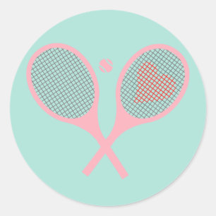 Pastel Heart Tennis Player Racquets Ball Design Runder Aufkleber